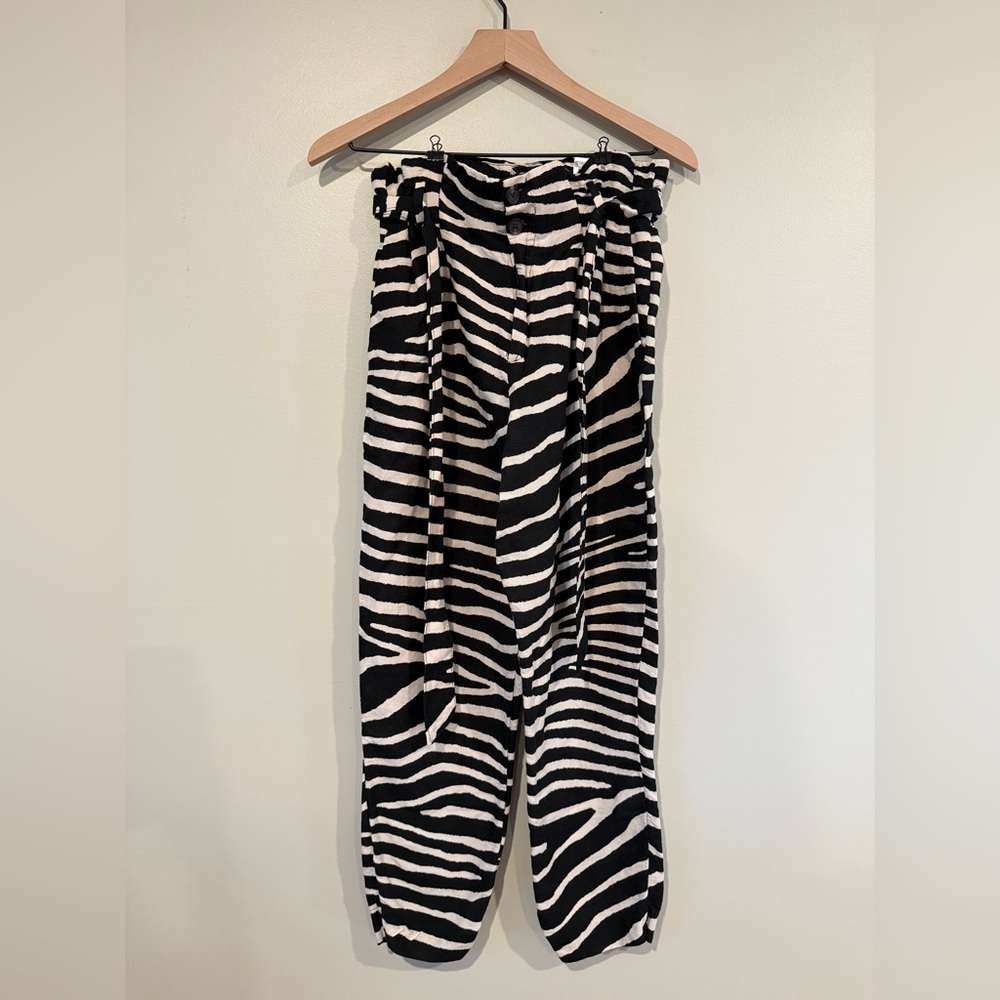 H&M Zebra-Print Wide Leg Paperbag Pants - Black & White
